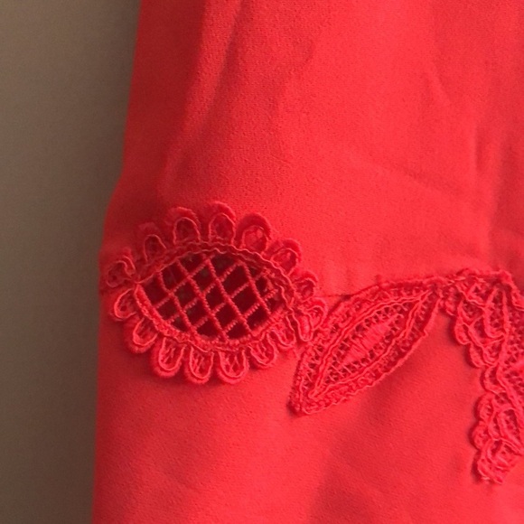 Jonathan Simkhai Red Embroidered Peplum Lace Trim Keyhole Back Sleeveless Blouse - Picture 6 of 10